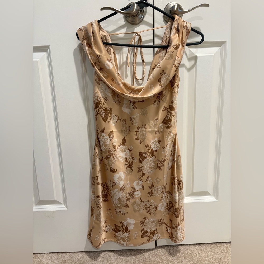 MAJORELLE Champagne Floral Cowl Backless Dress - Picture 3 of 5